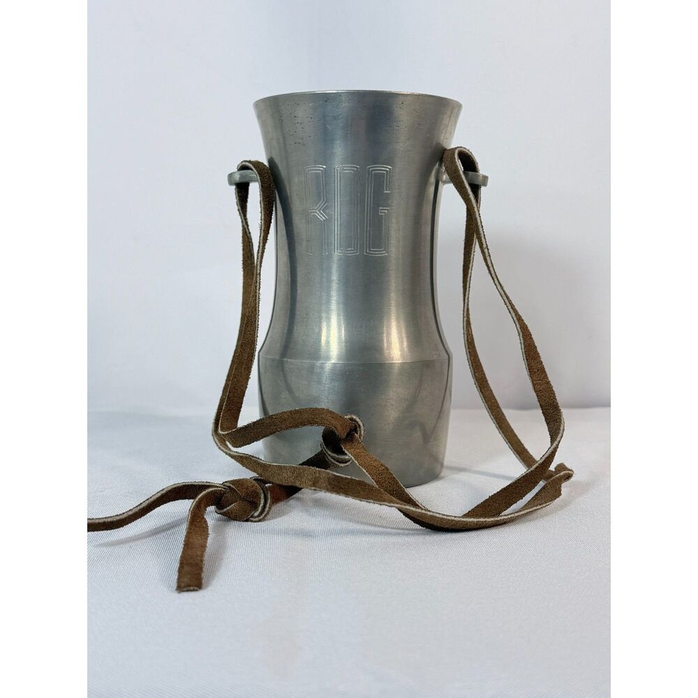 Vtg Mid Century Newburyport Pewter Towle 8614 Drinking Cup W Leather Strap